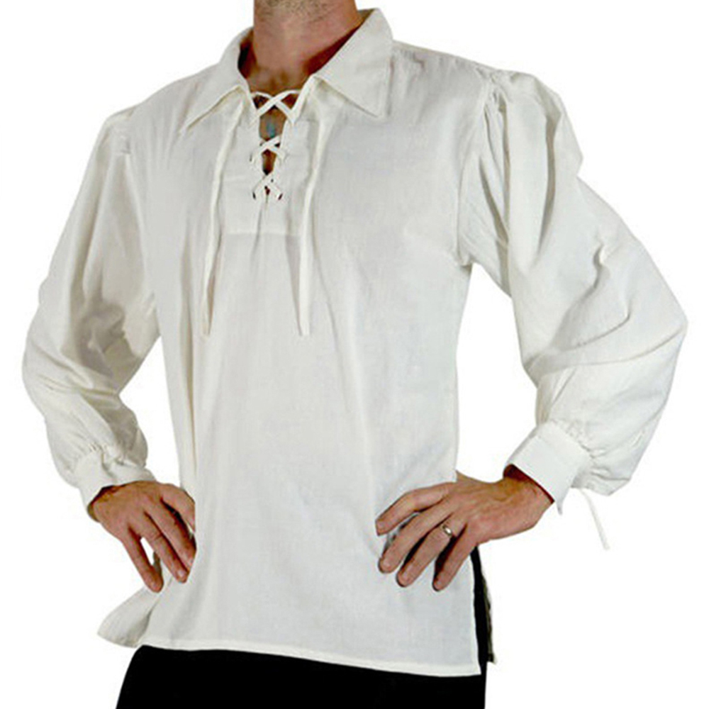 Men Medieval Renaissance Costu - Medieval Gothic Lace Up Pirate Shirt review and price