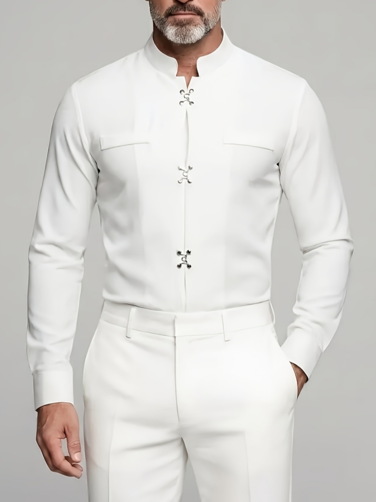 Luxury Men Mandarin Stand Coll - Mandarin Collar Formal Shirt Slim Fit review and price