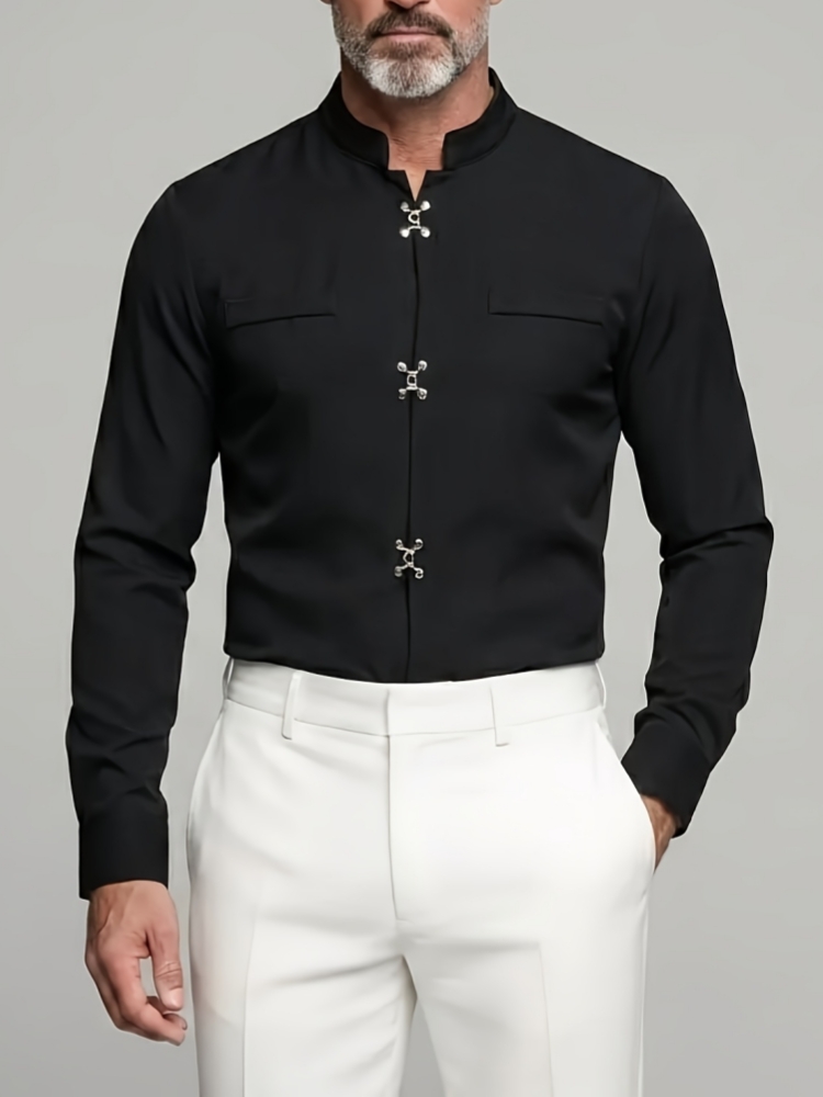 Luxury Men Mandarin Stand Coll - Mandarin Collar Formal Shirt Slim Fit review and price