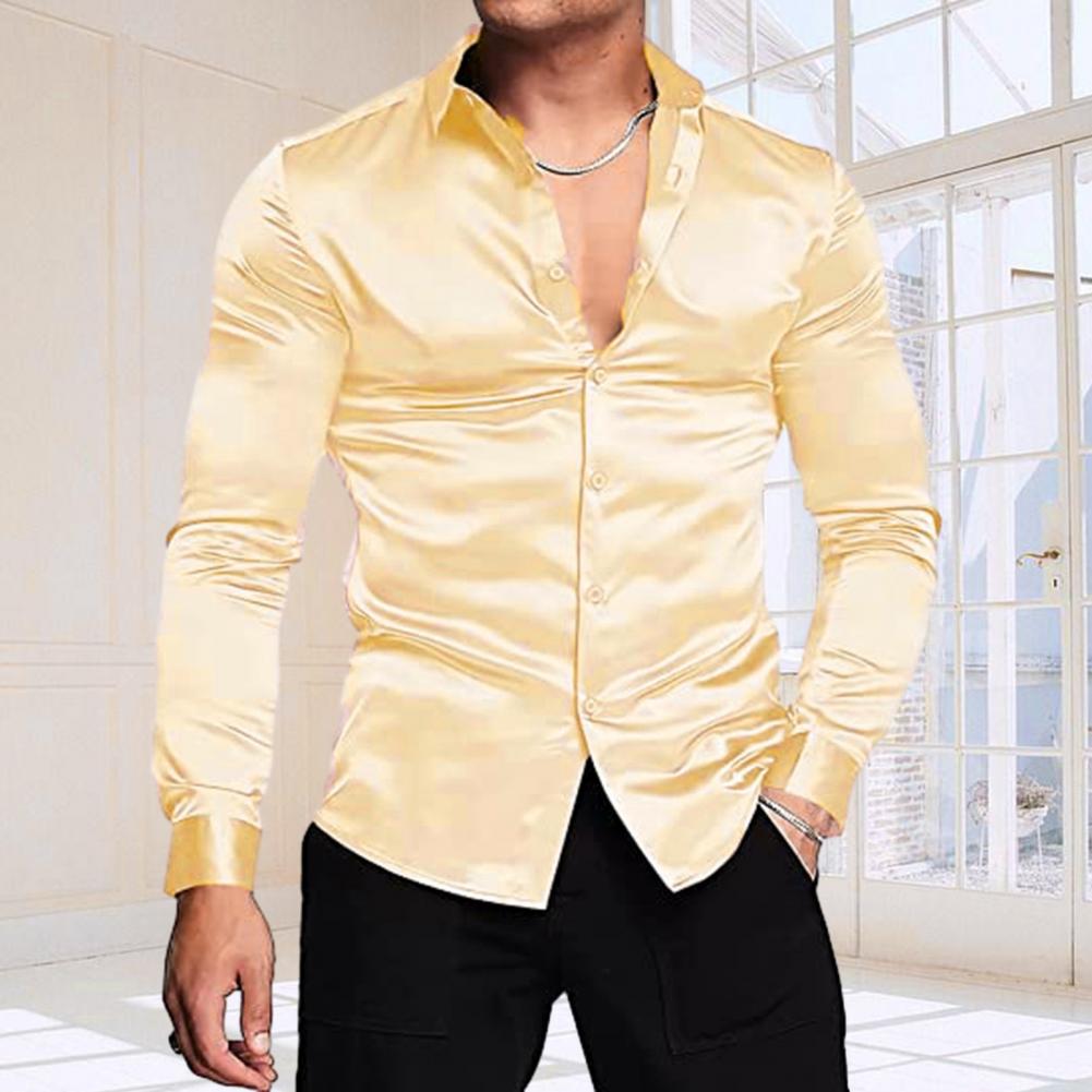 Stylish Men Shiny Silk Like Sa - Mens Satin Silk Dress Shirt review and price