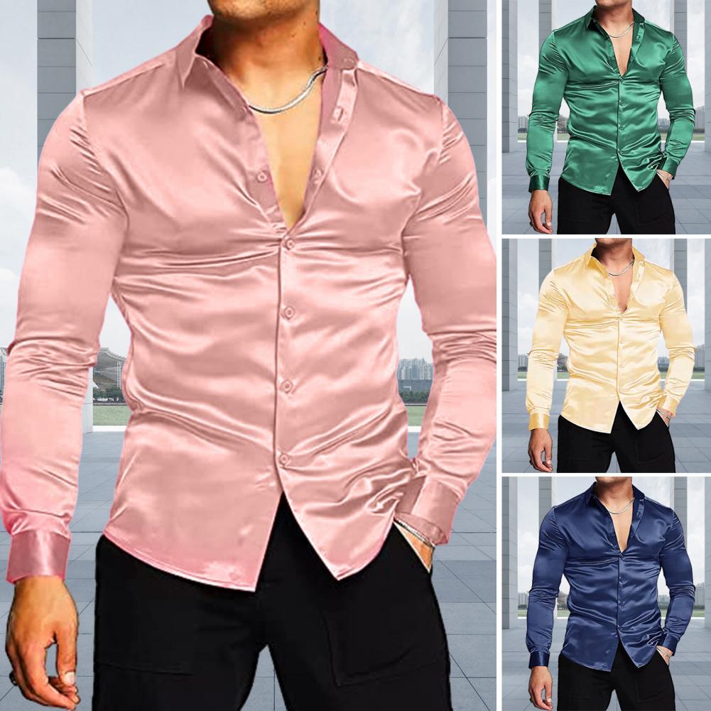 Stylish Men Shiny Silk Like Sa - Mens Satin Silk Dress Shirt review and price