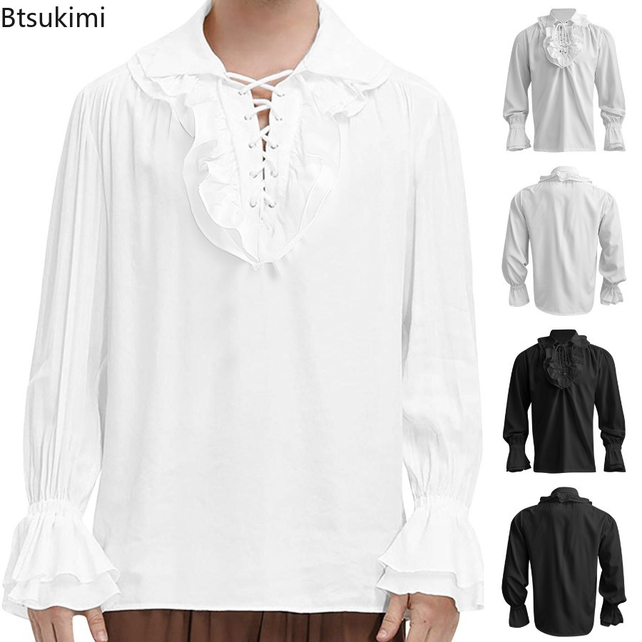 Men's Medieval Renaissance Pir - Medieval Gothic Lace Up Pirate Shirt review and price